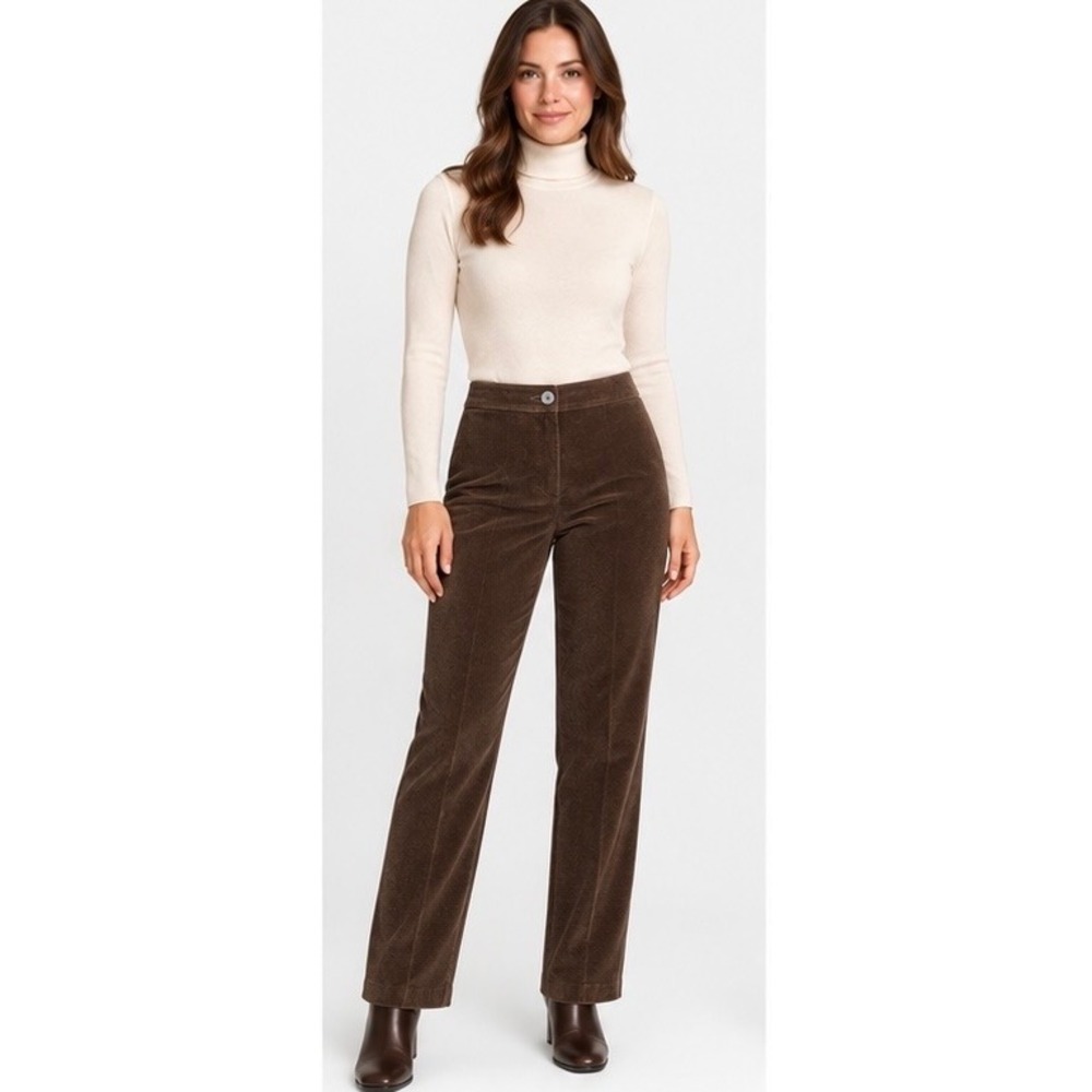 Escada Brown Fine Wale Corduroy Straight Leg Trousers Cotton Modal Blend Size 40